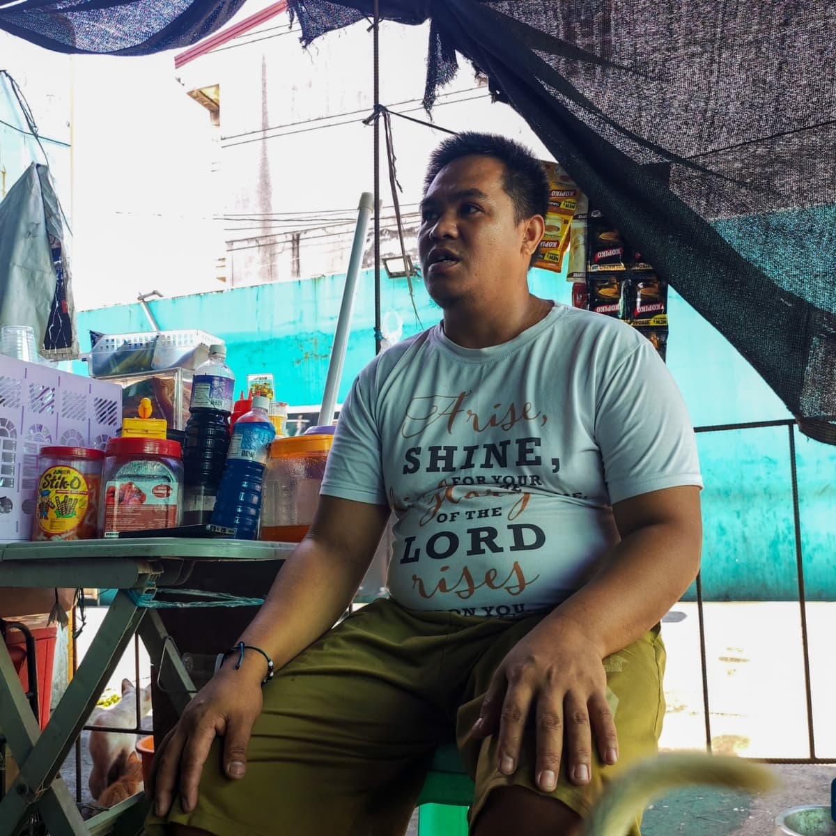 Romel Escarial, a mussel farmer and one of the leaders of PAMALAKAYA-Navotas, now earns a living selling balut and other goods, rarely returning to sea as the loss of traditional tahungan continues to limit fishing opportunities. (Photo by: Shane Imperial)